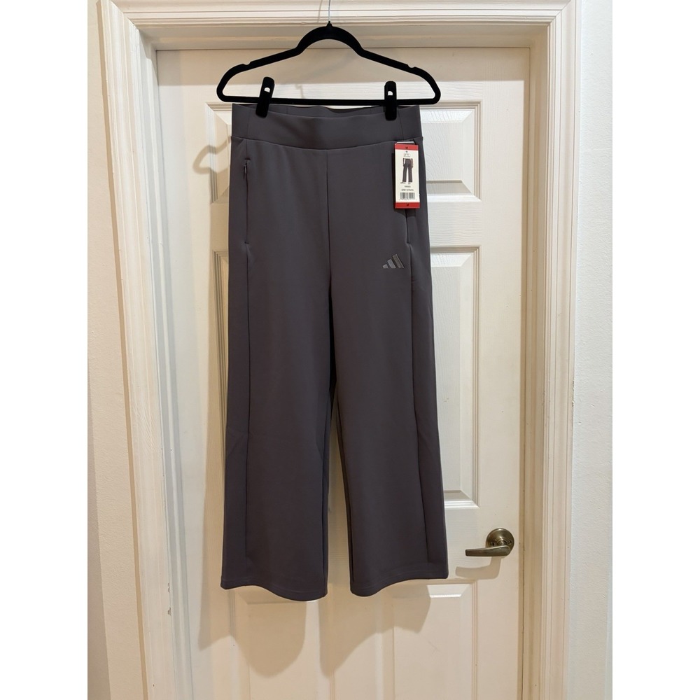 adidas Women's Charcoal Wide-Leg Track Pants with Zip Pocket